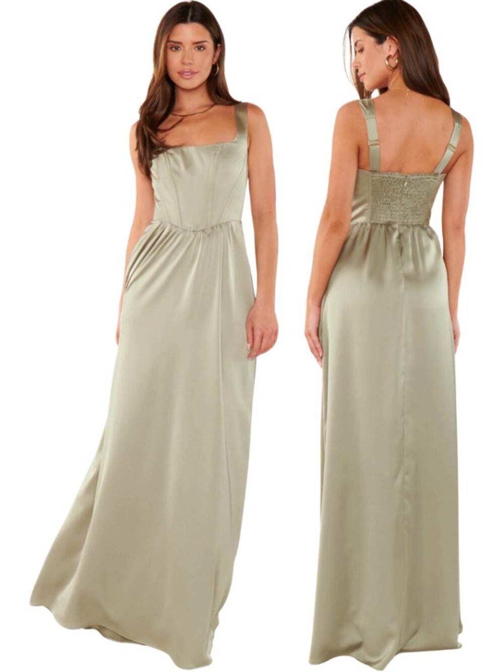 Show Me Your Mumu Nina Maxi Dress Womens XL Moss Green Luxe Satin Formal Wedding